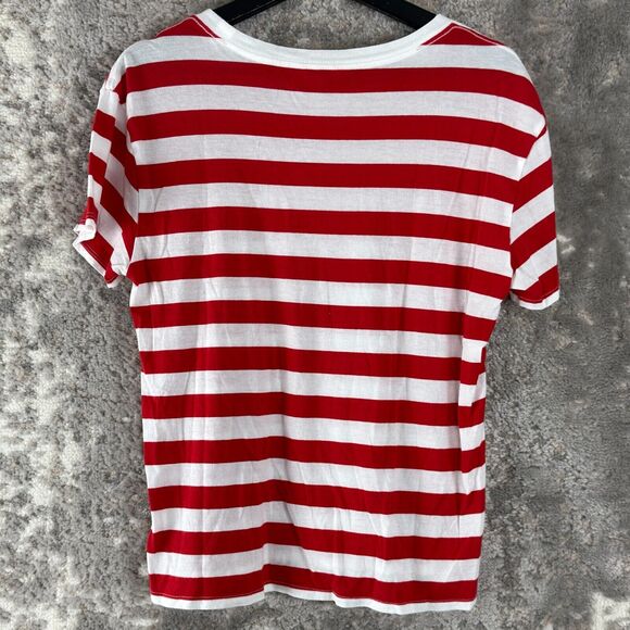 Guess Size S Spellout Striped Casual T Shirt Red White Short Sleeve Pullover - Picture 3 of 8